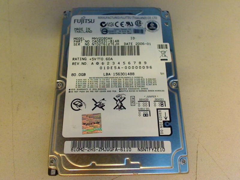 Fujitsu 80 GB IDE 2,5 Inch Festplatte MHV2080AH HDD STEG Arima W622-DCX