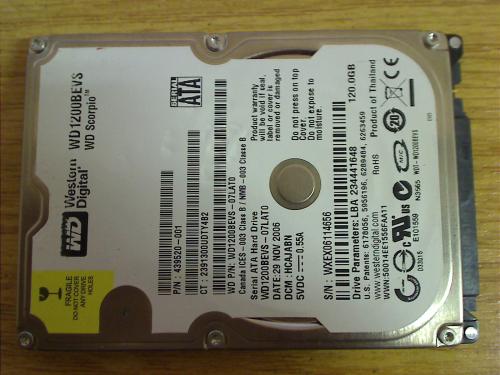 120 GB HDD Festplatte Western Digital WD1200BEVS Scorpio 2.5" SATA -Faulty- (14)