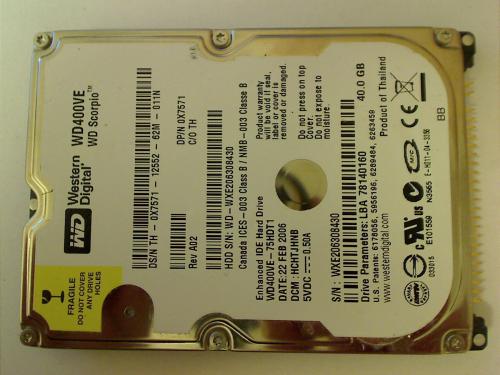 40GB HDD Festplatte WD400VE 2.5" IDE Dell PP21L Inspiron 1300
